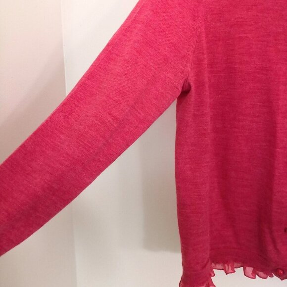 J. Crew 100% Merino Wool Chiffon Ruffle Trim Cardigan Sweater Raspberry Size XL - Picture 4 of 7
